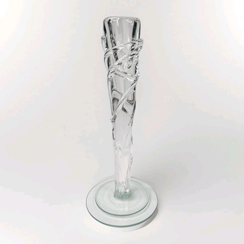 Vintage Crystal Twisted Cut Glass Vase UNIQUE One of a Kind 10" Art Glass
